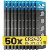ABSINA CR2430 Knopfzelle 50er Pack - CR 2430 3V Knopfzellen, Knopfbatterie Knopfzelle, (1 St)