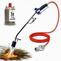 BlueCraft Unkrautbrenner, (Druckminderer für Teerarbeiten, Unkrautbeseitigung 11kg Gasflasche leer), Abflammgerät Gasbrenner Unkrautvernichter 69 kW mit Gasdruckregler