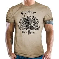 LOBO NEGRO® Trachtenshirt für Bayern Trachten Fans im Washed Sand Used Look: 100% Bayer