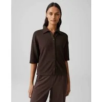 OPUS Poloshirt Jerseyshirt in feiner Strickoptik Lockere Passform, Kellerfalte im Rücken, Knopfleiste