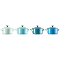 LE CREUSET Snackschale Mini Cocottes, je 200 ml, 10 x 5 cm, Steinzeug, (Set, 4-tlg), Metallics (Cool Mint/Karibik/Deep Teal/Marseille), 69212108139131