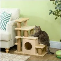 PawHut Haustiertreppe 3/4-stufige höhenverstellbare Hundetreppe (Katzentreppe, 1-St., Hunderampe), Aufstiegshilfe für Katzen bis 5 kg, Beige
