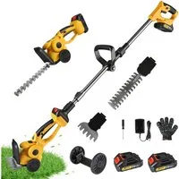 CONENTOOL Akku-Grasschere 2-in-1 Akku Heckenschere 21V, 2x 2000mAh, mit Teleskopstange 100-126cm, SK5 Klingen, mit 23/5cm Schnittlänge