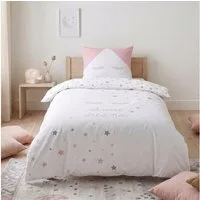 MTOnlinehandel Bettwäsche Sweet Dreams 135x200 + 80x80 cm, 100 % Baumwolle, Renforcé, 2 teilig, Sterne, Wimpern Bettwäsche in rosa & grau für Kinder und Erwachsene