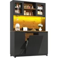 i@home Hochschrank Küchenschränke (120 × 40 × 180 cm) Küchenschränke mit 5 Türen und LED-Beleuchtung, schwarz