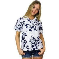 King Kameha Hawaiihemd Hibiscus Funky Hawaiibluse Damen Kurzarm Front-Tasche Stylish