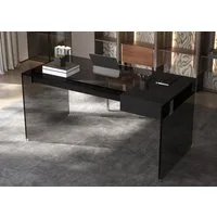 oleyluckidea Schreibtisch Schreibtisch mit Schubladen aus Sicherheitsglas stoßfest Schwarz (Set, ein Tisch), Breite 135 cm