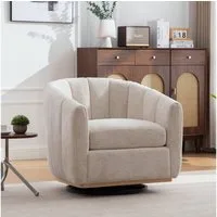 STILVORA Relaxsessel mit Metallfuß Chenille-Polsterhocker mit 360°-Drehfunktion beige (Loungesofa mit vollständiger Drehbereich, gepolsterter Fasssessel mit Quastenverzierung), für Wohnzimmer, Schlafzimmer, Heimkinos, Ateliers