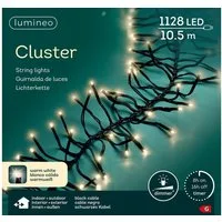 Lumineo LED-Lichterkette Lumineo Lichterkette CLUSTER 1128 LED 10,5m warm weiß, schwarzes Kabel, Indoor/Outdoor, dimmbar, 8h-Timer, + 5 m Zuleitung