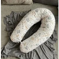 Loolay Stillkissen HASE Baumwolle Schwangerschaftskissen Seitenschläferkissen Kissen, MUSTER: HASE Beige-Weiß, WEICH Füllung + 100% BIO-Baumwolle Kissenbezug, XXL 170 cm Stillkissen + Bezug mit Reißverschluss! PREMIUM Geschenk, LOOLAY® - 100% Europäi