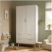 HOME DELUXE Kleiderschrank COCO - 100 × 50 × 200 cm (inkl. 2 Schubläden & Kleiderstangen) Kinderkleiderschrank mit Lamellenfronten