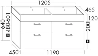 Burgbad Keramik-Waschtisch+Waschtischunterschrank System 30 Preisgruppe 2 Echo Graphit SHMW121F3963C0001