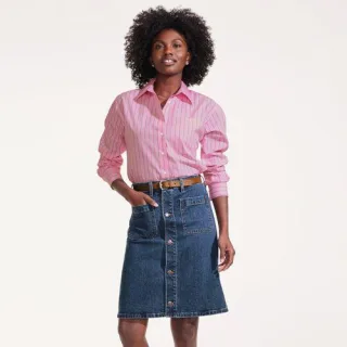 Kurzer Soft Denim Jeansrock mit Knöpfen in Petite-Größe, Damen, size: petite, Blau, Baumwolle, by Lands' End
