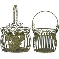 Moritz Blumentopf Pflanzkörbe Metall 2er Set alt grün CB-17-AG, Pflanztopf