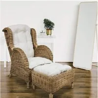 Sedex Ohrensessel Sedex Ohrensessel mit Hocker Dago/Honig inklusive Polster Sessel (Set / Sessel + Hocker), Handgeflochten
