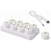 Lumineo LED-Kerze LED Teelichter warmweiß Akku USB Ladestation Timerfunktion 8er, warmweiß, Warmweiß Timerfunktion Akku USB Ladestation flammenlos dekorativ