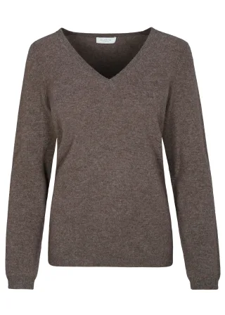 CLARINA - NOS V-Pullover, 1/1 Arm, uni 743 mokka mel. - Gr. - 40