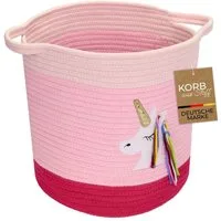 HMF Aufbewahrungskorb Aufbewahrungskorb mit verlängerten Griffen, runder Korb, Baumwolle für Kinderzimmer oder Babyzimmer, Einhorn, 30,5 x 30,5 cm