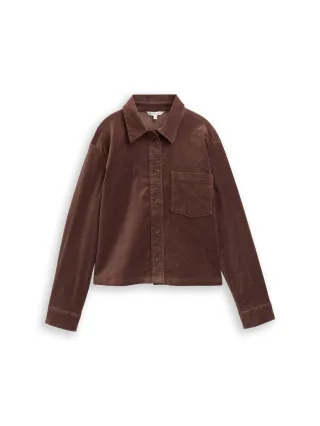 Denim Tom Tailor - Boxy Fit Hemdbluse aus Samt soft chocolate brown - Gr. - XS