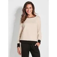 GOLDNER Sweatshirt Luxuriöses Langarm Viskose-Oberteil Herbstshirt mit weitem Rundhalsausschnitt, kontrastfarbenen Details