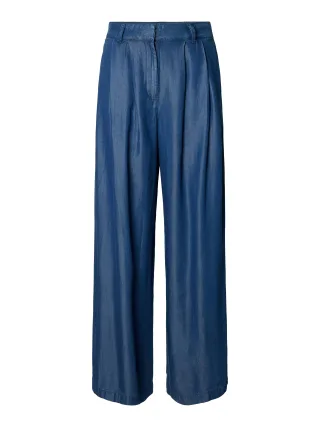 SELECTED WOMEN - SLFJANNA HW PLEATED CHAMBRAY PANT B Dark Blue - Gr. - 38