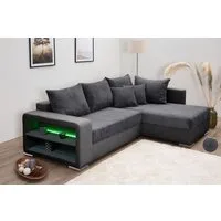 COLLECTION AB Ecksofa John L-Form, B: 226 cm, Bettfunktion, Bettkasten, Regalelement, Licht & 2 Zierkissen