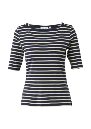 comma - T-Shirt blau|creme - Gr. - 36