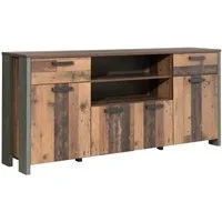 FORTE Sideboard Sideboard Kommode CLIF 4 Türen 2 Schubladen Optik: Old Wood Vintage