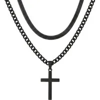 KARMA Ketten-Set Halskette 2er Set Herren Kreuz Schlangenkette (Herrenhalskette Edelstahlkette, 2-tlg., Herrenschmuck Kreuzkette Männer), Herren Silber od. Schwarz 60 cm