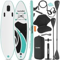 tectake SUP-Board Aufblasbares Paddle Board 2in1 mit Kajaksitz, Drop-Stitch, Stand-up Paddle, (Sup Board Mit Kajaksitz Zenon, in Weiß/türkis), Belastbar bis 200 kg, Inkl. Zubehör, verstellbares Doppelpaddel