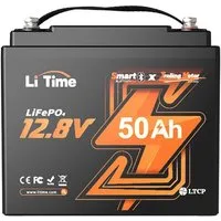 LiTime 12V 50Ah LiFePO4 Batterie mit Bluetooth und BMS 640Wh Solarakkus (12 V), Geeignet für Elektrische Trolling-Motoren, Boote, Marine