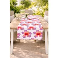 BOLTZE Tischläufer Tischläufer Hibiscus Polyester Beige Violett Floral Tischdekoration (1-tlg)