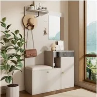 Merax Garderoben-Set mit Spiegel, Schuhschrank & Sitzkissen, (Garderobenkombination Möbelset für Eingangsbereich, 1-St., 110 x 185,5 x 37 cm), Flurgarderobe mit Soft-Close Türen, Regalen, Haken & Schublade