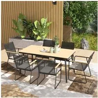 Outsunny Garten-Essgruppe für 6 Personen, mit Tisch, 6 Stühle, (7-teilig Sitzgruppe, 7-tlg., Gartenmöbel-Set), für Terrasse, Balkon, Esszimmer, Naturholz
