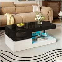 OKWISH Couchtisch Schwarz-Weiß-Design (Satztisch, Beistelltisch, 1-St., Glasablage, Hochglanz-Oberfläche), mit LED-Ambientebeleuchtung, APP- und Bluetooth-Steuerung