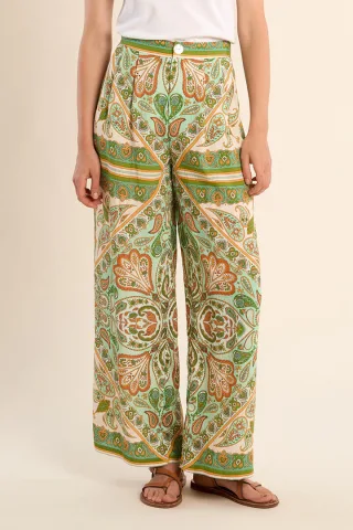 molly bracken - Weite Stoffhose mit hohem Bund und Muster grün - Gr. - L