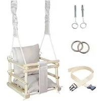 LuMali Babyschaukel Babyschaukel 3in1 Holz Sicherheitsgurt drinnen draußen 34x34x28cm, Kinderschaukel Naturholz Kiefer weich verstellbar 6-36 Monate