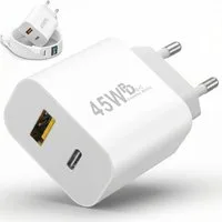 GreenHec 45w Schnellladegerät USB C Charger für Samsung S25 S24 S23 iPhone Schnelllade-Gerät (50 mA, Spar-Set, 45w USB-C + USB-A Dual Charger, Netzteil Stecker Adapter Tablet Handy Google Dual Doppel Ladegerät)