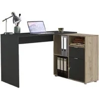 BMG Möbel Eckschreibtisch LENI (Schreibtischplatte mit Regal), Breite 110 cm, spiegelverkehrt montierbar, abschließbare Tür