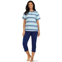 comtessa Schlafanzug Dreamy breeze (Set, 2 tlg., 2-teilig) Damen Pyjama 2-teilig 7/8 Hose geknöpft Baumwolle große Größen