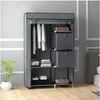HOMCOM Stoffschrank Faltschrank mit Schubladen Kleiderstange (Garderobe, 1-St., Kleiderschrank) Dunkelgrau, 102 x 42,5 x 162,5 cm