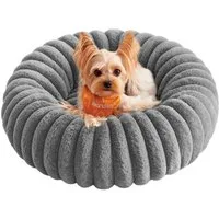 FEANDREA Hundebett Katzenbett, Hundekörbchen, Hundekissen, rutschfest, taubengrau, kleines, 50 cm Durchmesser, waschbar, weiche Polsterung
