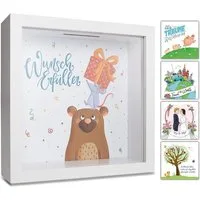 GLÜCKSWOLKE Spardose mit 9 Motive zur Auswahl, (Wunscherfüller, Dream Big, Lebensbaum, Travel, Hochzeit, Sparschwein, Mäuse, Monster, Dschungel, Kinder), Geldgeschenke Verpackung für Geburtstag I Sparbüchse Junge & Mädchen