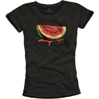 MAKAYA Print-Shirt Damen Kurzarm Früchte Top Wassermelone Lässig Modisch Elegant (Schwarz, Weiß, S, M, L, XL) aus Baumwolle