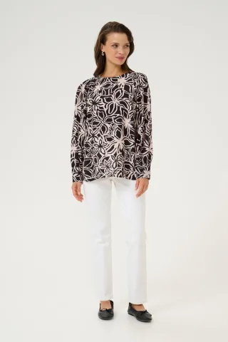 Langarm-Bluse Regular fit Black / Light Beige Flower floral