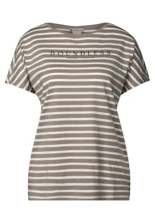 Street One - Streifenshirt mit Wording beige - Gr. - 36