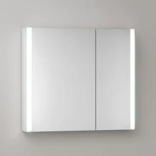 KEUCO Somaris Spiegelschrank mit Beleuchtung 14502002201 80 x 71 x 12,7 cm, verspiegelt, 2 Türen, Wandvorbau, Spiegelheizung, asymmetrisch