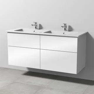 Sanipa 3way Keramik-Set Venticello Keramik-Doppelwaschtisch und Unterbau mit 4 Auszügen, Weiß-Glanz SF32878