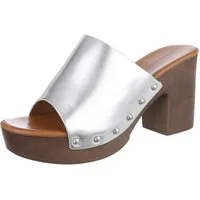 Ital-Design Damen Mules Freizeit Plateausandaletten (86706732) Blockabsatz Sandalen & Sandaletten in Silber