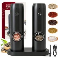 AKKEE Salz-/Pfeffermühle Pfeffermühle elektrisch, Salz und Pfeffermühle Salzmühle 2er Set Elektrisch, mit Reinigungsbürste Bürste, für BBQ, Restaurant, Küche